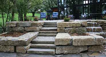 Large Patio and Limestone Steps with Waterfall