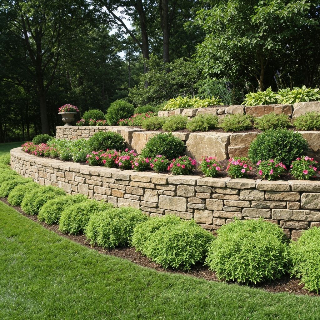 Natural stone retaining wall