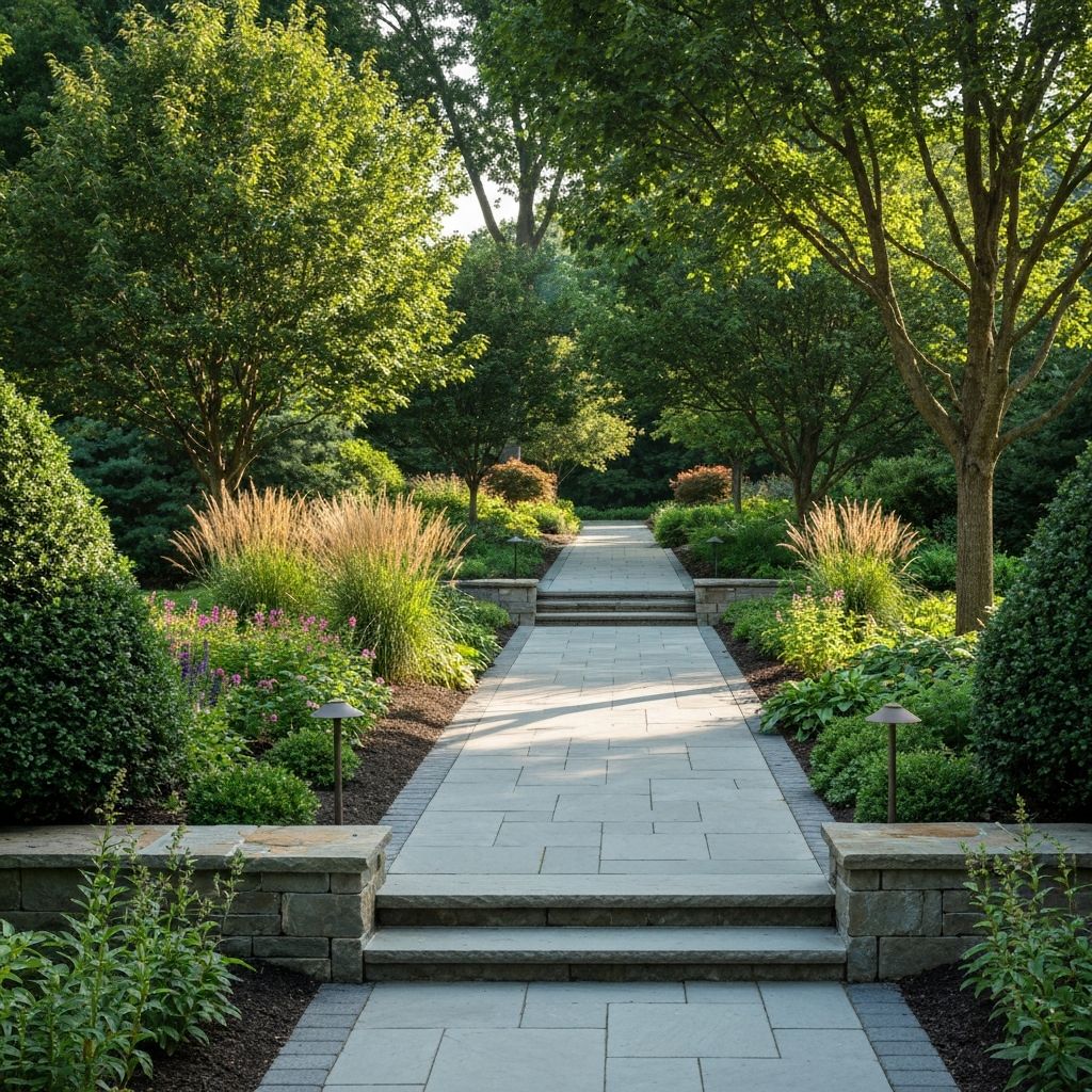 Stone walkway through garden