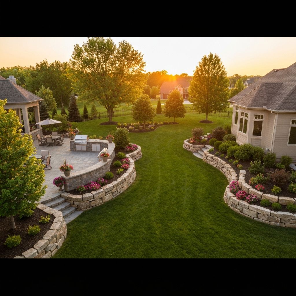 Beautiful luxury landscape and hardscape design in a Michigan backyard